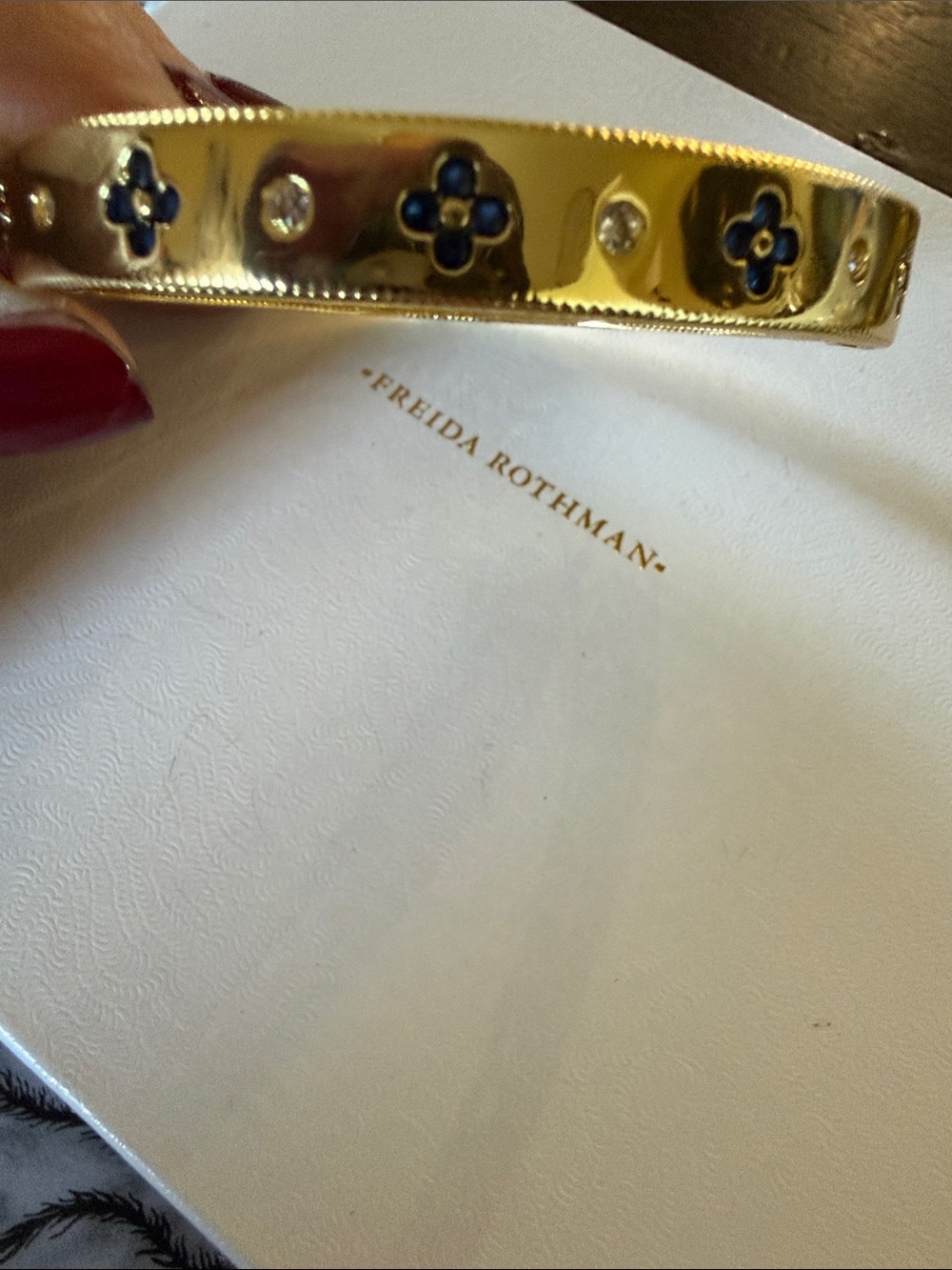Freida Rothman Vault Gold Bangle Bracelet with Blue Accents